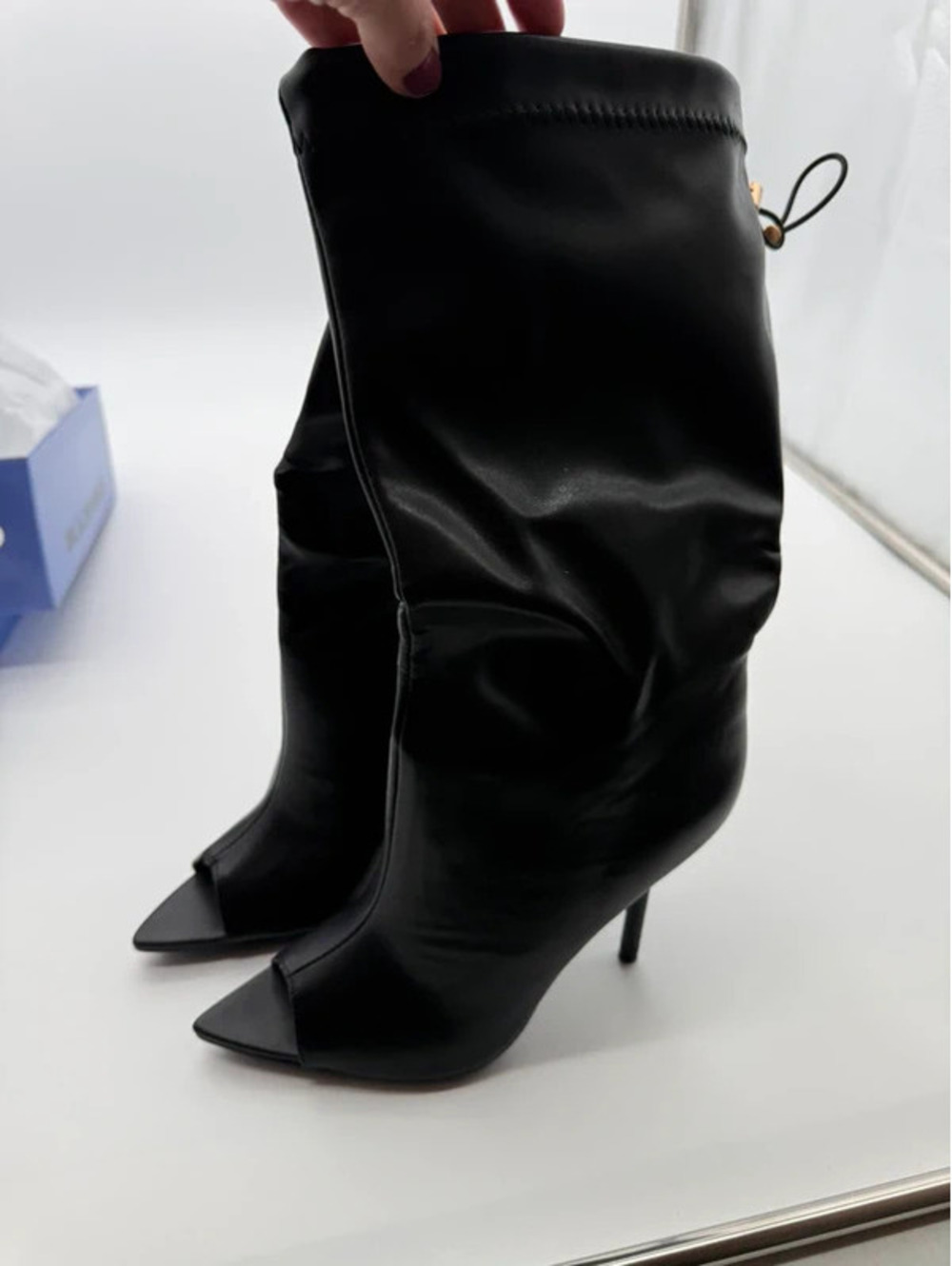 Liliana Bexie-8 Black Peep Toe Stiletto Mid-Calf Boots Size 6.5 New in Box